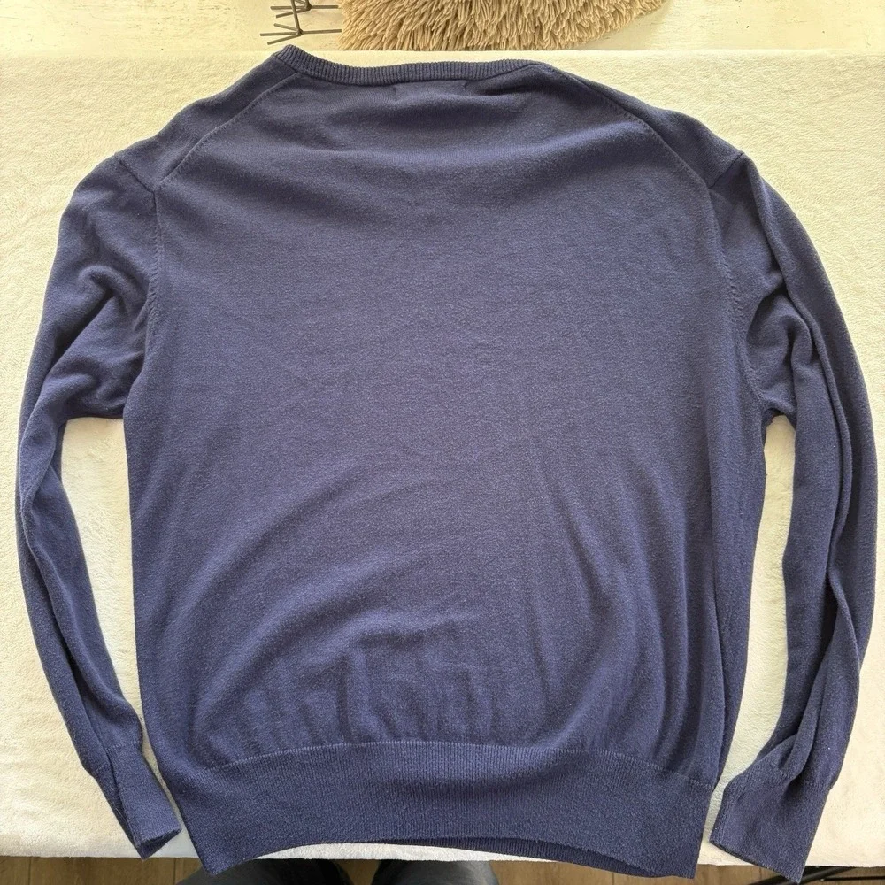 Orvis Men's Large Blue V-Neck Sweater Cotton‎ Silk Cashmere Blend Long Sleeve